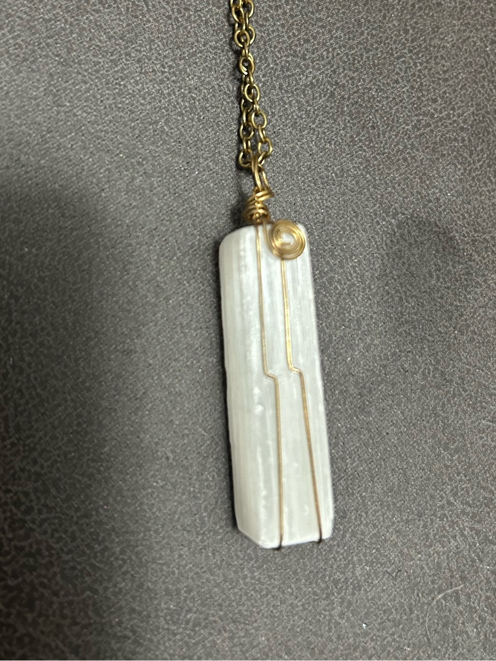 Gold Chain Necklace with White Vertical Stone Pendant
